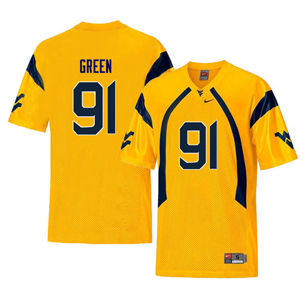 NCAA Men's Nate Green West Virginia Mountaineers Yellow #91 Nike Stitched Football College Retro Authentic Jersey EF23M28EI
